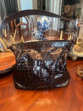 Brighton Chocolate Brown Patent Croc-Embossed Shoulder Bag
